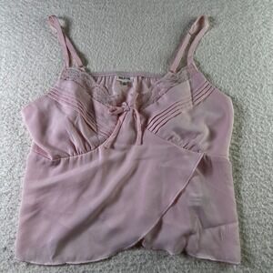 SELFIE Pink Lace Trim Bow Front Cami Top Women's Large 90's Y2K Coquette Dainty